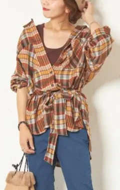 新品未使用 チャオパニックティピー ネルチェックウエストマークシャツ