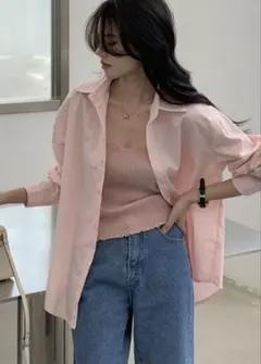 【LAFFMO】ピンクシャツ オーバーサイズ ブラウス 韓国 長袖シャツ