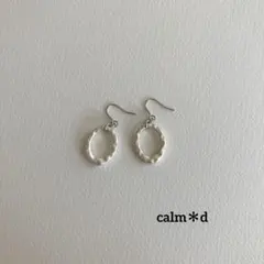 【391】オーバルフレーム マットシルバー サークルピアス イヤリング