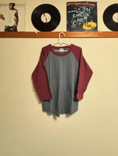 グレー/バーガンディ ラグランスリーブ長袖カットソー