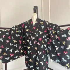 浴衣　綿　カラフルな蝶模様　リメイク用としても◎ 昭和レトロ