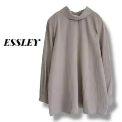 【エスリー】シャツブラウス　長袖　肩パッド　薄手　日本製　洗える　ボタン