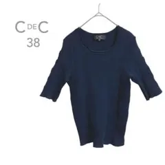 【クードシャンス】　リブニット　五分袖　花柄　ストレッチ　大人かわいい　ネイビー