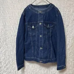 デニムジャケット　ノーカラー　長袖　Mサイズ　綿　ポリエステル　ポリウレタン