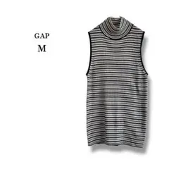 美品【GAP】ギャップ　モックネックリブニットノースリーブ　ボーダー　モノトーン