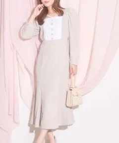 【新品タグ】トッコクローゼット パール飾り釦付きヨーク切り替え配色ワンピース