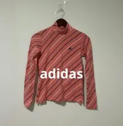 adidas 長袖 モックネック シャツ 斜めストライプ ワンポイントロゴ Ｍ