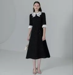 【美品】Leja 花柄レースカラースパンコールAラインワンピースドレス 結婚式