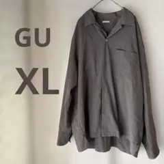 GUメンズ長袖シャツ グレー オープンカラー Lサイズ