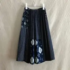 絣　古布　ギャザースカート　パッチワーク　藍染　和布　春夏向け