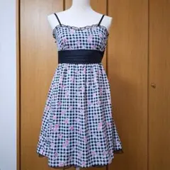 激レア　R.F　日本製　バラ柄×ギンガムチェック バックリボンキャミソールワンピのサムネイル