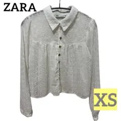 【美品】ZARA 刺繍シアーブラウス ホワイト XSサイズ 長袖シャツ レース