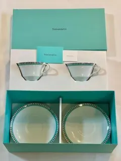ティファニー プラチナブルーバンド ティーカップ＆ソーサー ペア