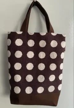 A4　トートバッグ　裏地　内ポケット　 ドット　茶　ハンドメイド