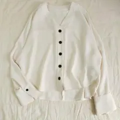 美品 ノーブル 25SS エステルダブルクロスカーデブラウス ホワイト