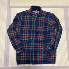 ネイビー チェック柄 フリースジャケット M