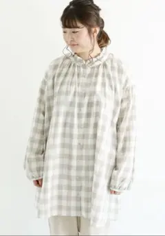 サマンサモスモス　フリルチュニック　グレー　チェック