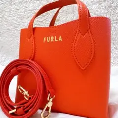 ✨希少 現行ロゴ 未使用級✨ フルラ 2way エラ オレンジ レザーのサムネイル