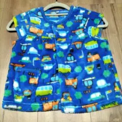 スリーパー　100　車柄　ブルー　ボタン　美品