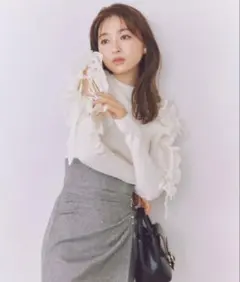 snidel スナイデル プリーツフリルドッキングニットプルオーバー IVR