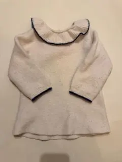 jacadi ホワイトニットワンピース フリル襟　24M