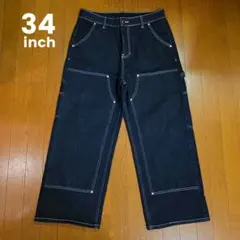 ペインターパンツ　ダブルニー　デニム　ジーンズ　ワイドパンツ　34インチ