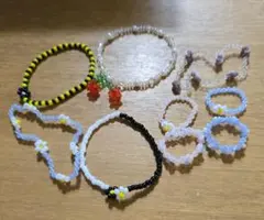 手作りビーズ アクセサリー リング ブレスレット 9点セット