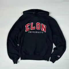 Champion 黒パーカー ELON大学 カレッジロゴ 刺繍ロゴ Sメンズ古着