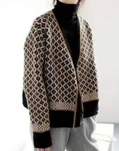 幾何学模様 長袖カーディガン XXL