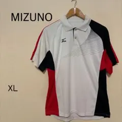 MIZUNO ミズノ ストライプデザイン ポロシャツ 【XL】赤×白×黒