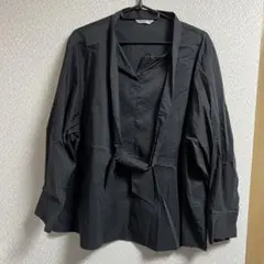 美品✨アンナルナ ボウタイ ブラウス 黒 L 綿ポリ 体型カバー 古着のサムネイル