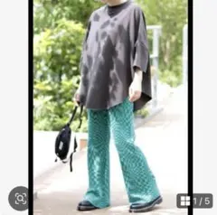 未使用 美品 ジョイントワークス　ストレートチェック柄ニットパンツ　グリーンのサムネイル