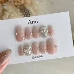 ネイルチップ＊ベイビーブーマー リボン埋めつくし 淡色ガーリーホワイトピンク韓国