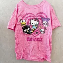 サンリオ ハート柄 Tシャツ クルー襟 半袖 S〜M相当 桃色