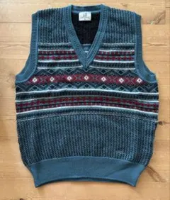 dunhill sport 幾何学模様 ニットベスト ブルーグリーン