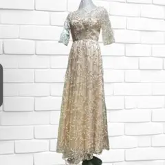 ロング丈 総レース刺繍 ロングドレスワンピース Mサイズ相当 エレガントのサムネイル