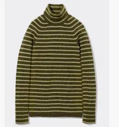 XL ビューティフルピープル ボーダー ワッフルニットプルオーバー GU カーキ