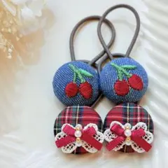 578✾︎ ハンドメイド　ヘアゴム4個セット　22㎜くるみボタン