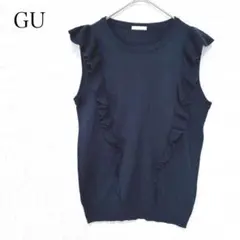 GU ジーユー フリル袖ニット フレンチ袖 ネイビー プルオーバー カジュアル