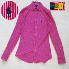 【現行モデル✨】ポロラルフローレン 長袖シャツ ストライプピンク M 刺繍ポニー