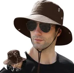 サファリハット メンズ つば広 コーヒー 帽子 UVカット フェス 撥水