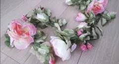 造花 ピンクローズガーランド170cm
