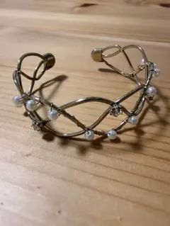 ゴールド ブレスレット バングル パール付き