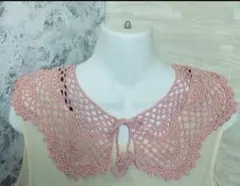 つけ襟　20番レース　桜色　スカラップ　花モチーフ　コットン　ハンドメイド