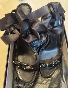 リボン付きビジューエレガントサンダル