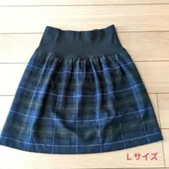 ネイビー系チェック柄フレアスカート Lサイズ 膝丈