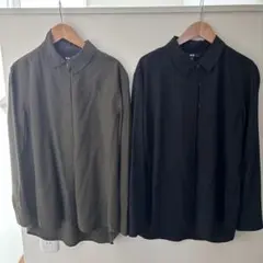 UNIQLO 長袖シャツ ブラック、カーキ2色セット M