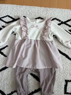 ベビー服 80 女の子 ロンパース 長袖 ピンク フリル セットアップ風