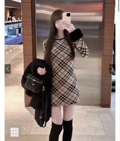 GRL 2Wayファー付きチェック柄ニットミニワンピース