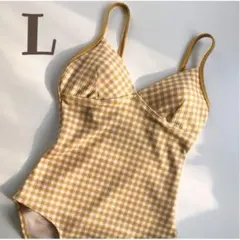新品｜ギンガムチェック ワンピース イエロー M 人気 韓国 レディース 水着